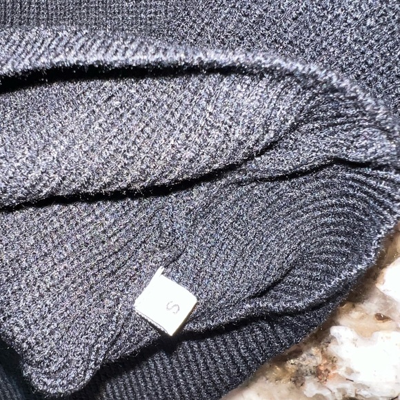 Small Medium Womens Sweater Dress Black Ribbed Long Sleeve Fall Winter Surplice - Picture 4 of 16